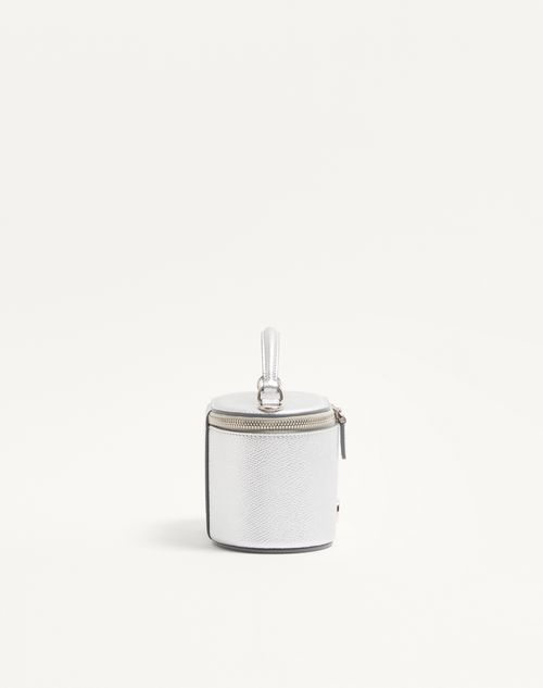 Valentino Garavani - Vlogo Signature Mini Vanity Bag In Laminated Grainy Calfskin - Silver - Woman - Clutches